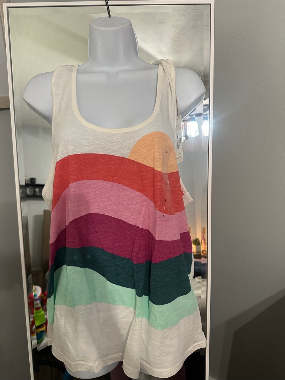 Natural Reflections Cream Tank Top with Multicolor Horizontal Stripes